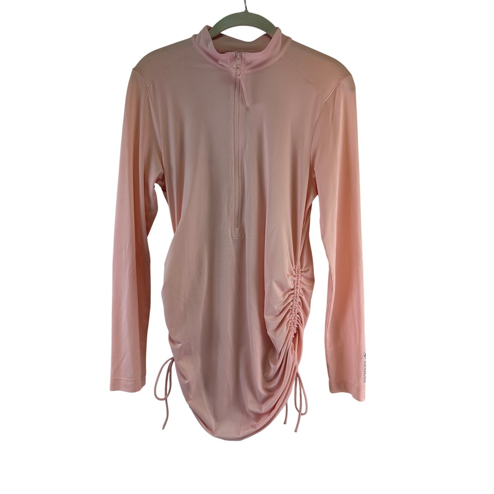 Carve Designs Pink Ruched Side Quarter Zip Long Sleeve Rashguard Swim Top Small